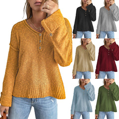 Women's Autumn and Winter Fashion New Loose Button Knitted off-Shoulder Sweater Women