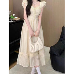 maternity White Small Flying Sleeve Dress Women's Summer Waist Slimming French Temperament First Love Fairy Dress