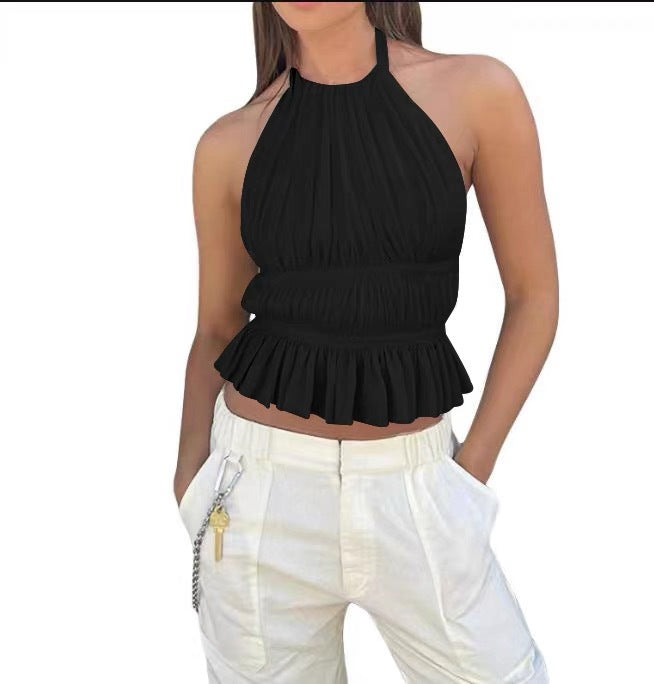 summer fits Sexy Sweet and Spicy Summer New Casual Chiffon Halter Backless Design Top Multi-Color