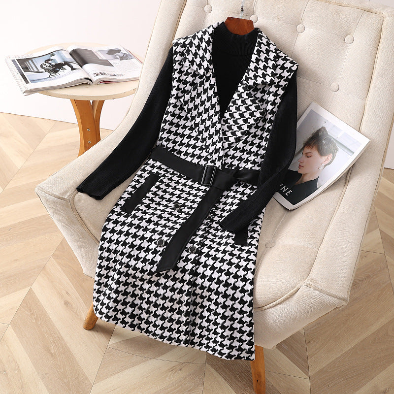 barn jacket outfits Bird Plaid Vest + Sweater Two-Piece Set Autumn New Fashion plus Size Women's Clothing