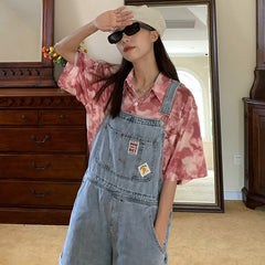 Denim Suspender Shorts Women's Summer College Style Net Red Loose Western Style Age-Reducing Cute Shorts