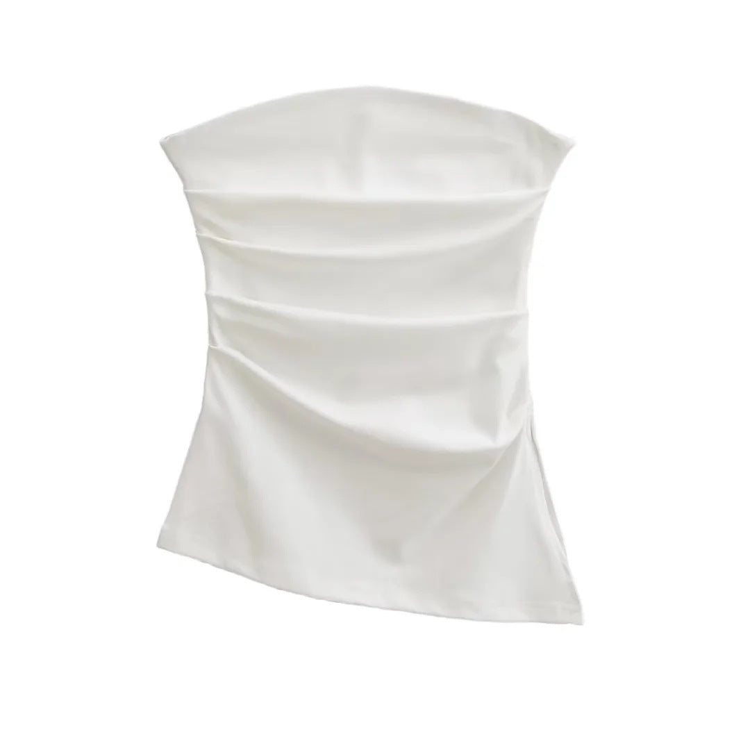 halter tops off-Shoulder Pleated Tube Top Pure Desire Ins Style Holiday Vest Women's Summer Slim Slimming Backless Top