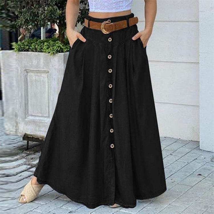 skirt outfits New Autumn Women's Long Skirt Button High Waist Solid Color Pocket Casual Women's Skirt