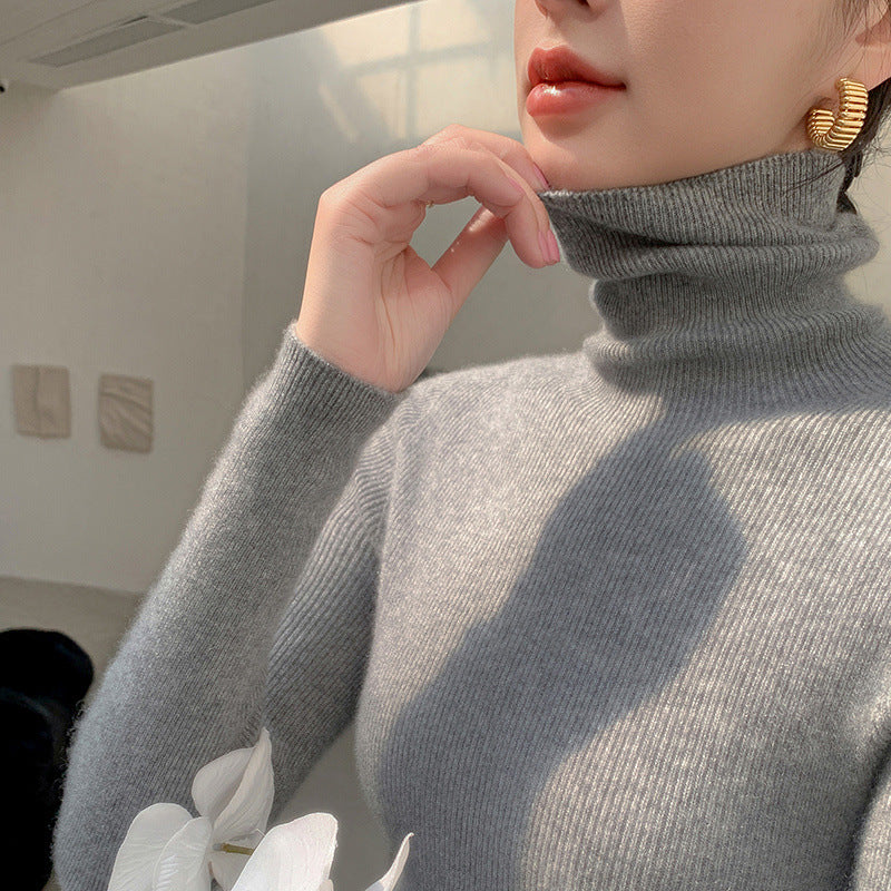 tailgate outfit black women Autumn and Winter Women's Pile Collar Sweater Turtleneck Bottoming Shirt Slim Slimming Solid Color Sweater Korean Style Top