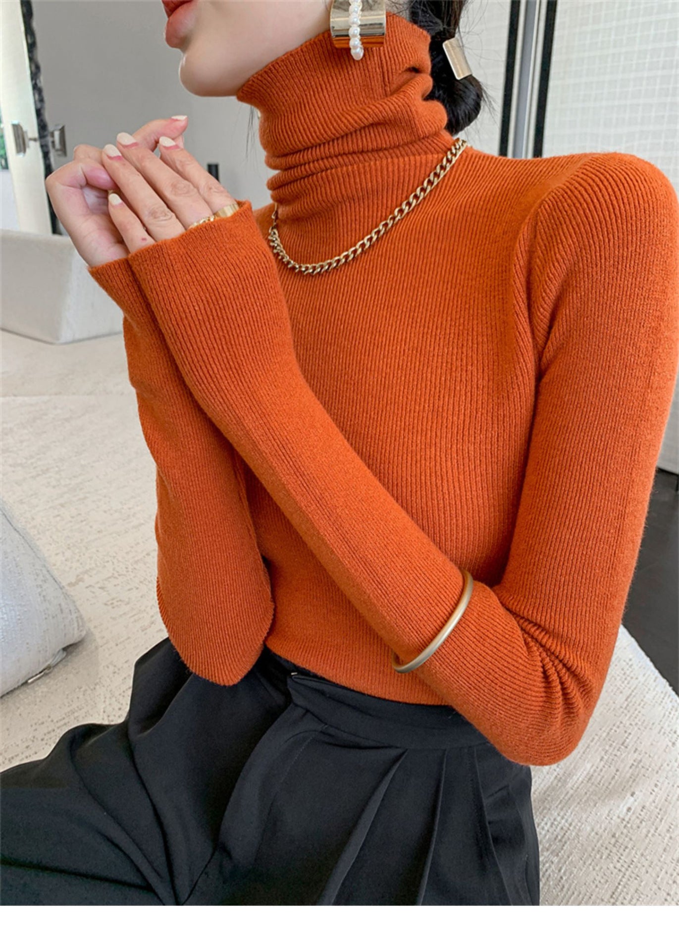 tailgate outfit black women Autumn Women's Klein Blue Pile Collar Sweater Bottoming Shirt Turtleneck Sweater Tight Slim Fit Inner Top
