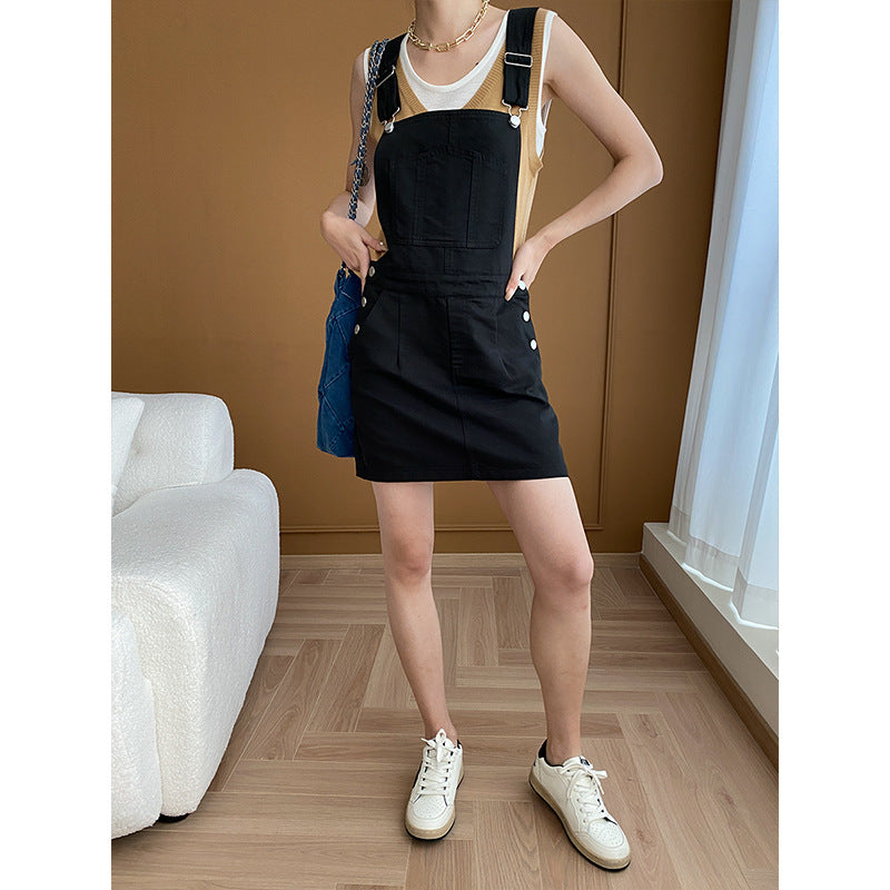 90s fashion Retro American A- line Slimming Workwear Denim Suspender Short Skirt Small