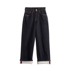 tailgate outfit black women Black High Waist Jeans Winter Loose Slimming Flocking Warm Wide Leg Pants