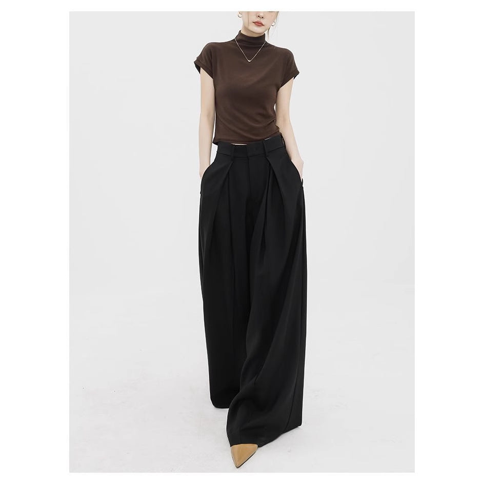 women’s outfits Pleated Black Suit Pants Women's High Waist Loose Slimming Draping Casual Wide Leg Suit Pants