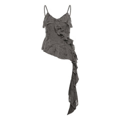 dress to impress outfits Waste Soil Style Unique Chic Distressed Handmade Worn Camisole Women's Summer Ruffled Stitching Irregular Top