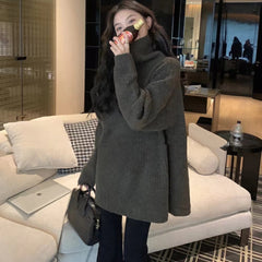 style Soft Glutinous Turtleneck Pullover Women's Autumn and Winter Loose Lazy Style Mid-Length Inner Sweater Top