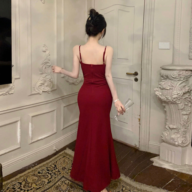 dress Women's Sexy Three-Dimensional Bow Beaded Evening Dress Sling Dress
