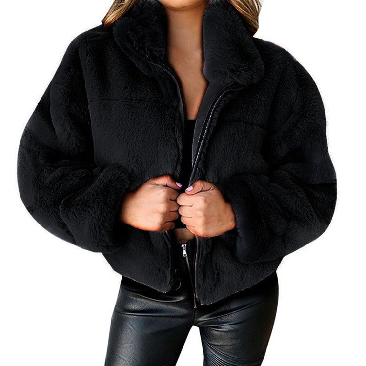 Women's Autumn and Winter Rabbit Fur Faux Fur Zipper Cardigan Plush Warm Coat