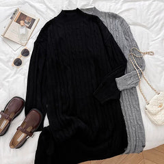 long sweater dress outfit Lazy Style Thick Twist over-the-Knee Sweater Dress Women's Winter Mid-Length round Neck Thickened Knitted Dress