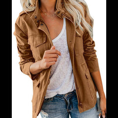 masculine men Outside Spring and Autumn Slim Fashion Hipster Solid Color Loose Zipper Multi-Pocket Jacket Women's Coat