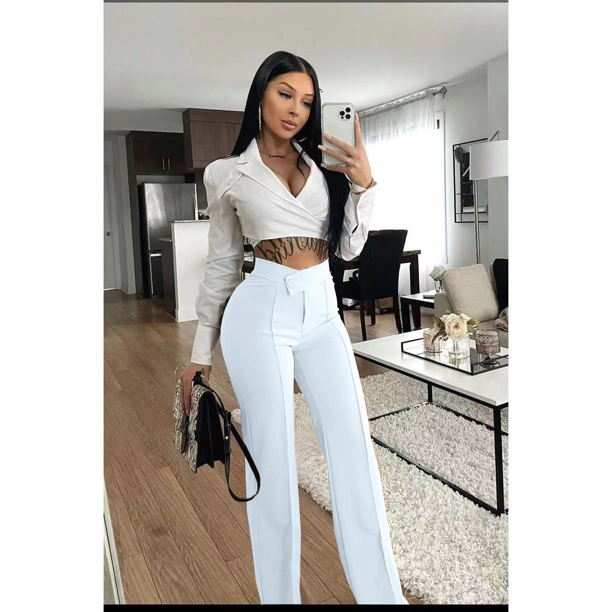 outfit 2024 Spring New Women's Clothing Sexy Hot Girl Temperament Slimming White High Waist Straight Pants Quick Sale