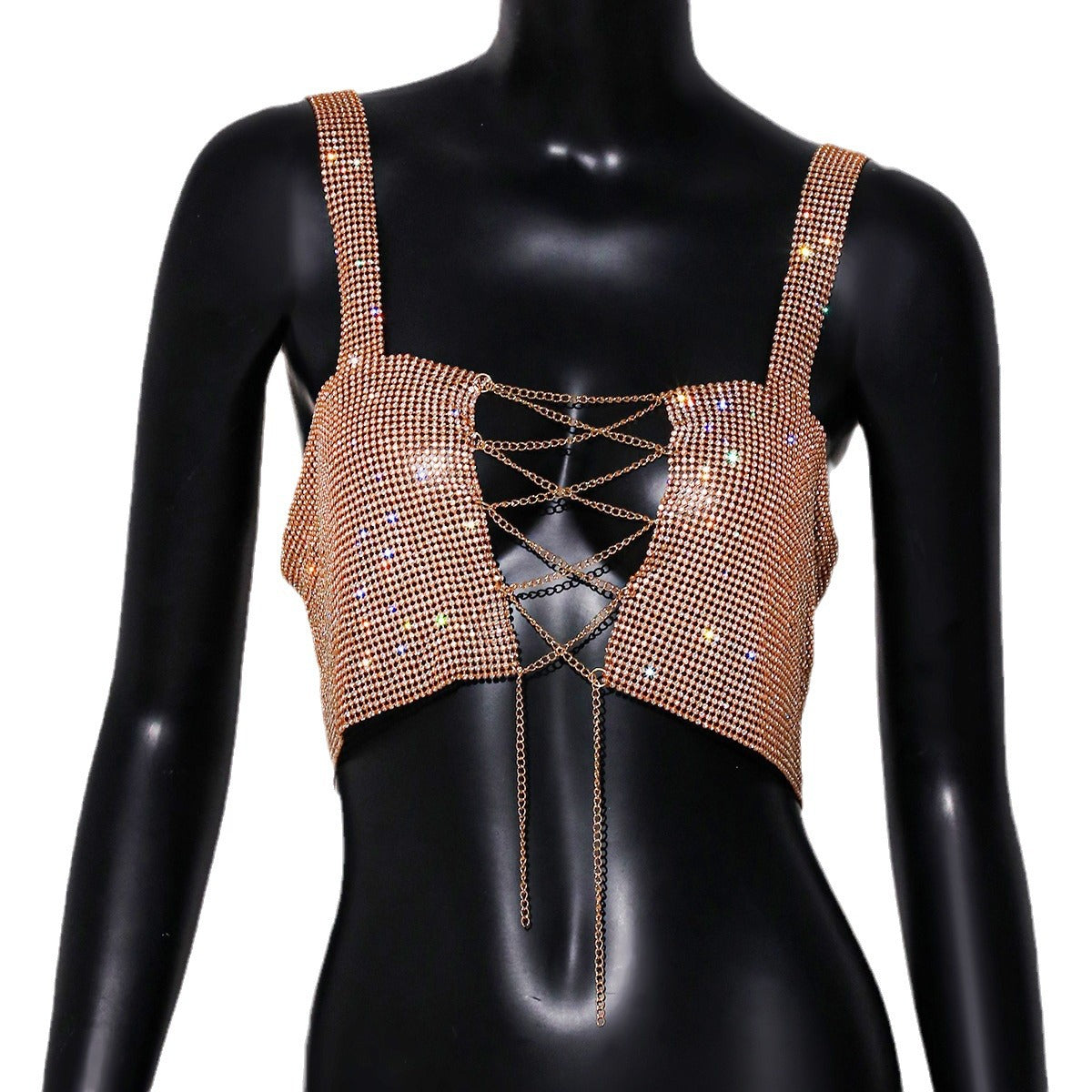 frat outfits Women's Hot Top New Metal Full Diamond Strap Sexy Hot Girl Top Strap Women