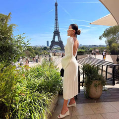suit 3 Colors Autumn and Winter Dress Casual Cored Yarn Slimming round Neck Big Pit Strip Backless A- line Knitted Dress for Women
