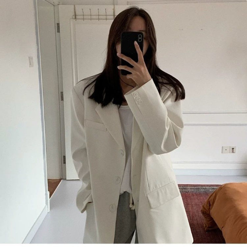 tailgate outfit black women Black Suit Jacket for Women Spring Korean Style Loose Slimming Student Mid-Length Casual Small Suit for Women