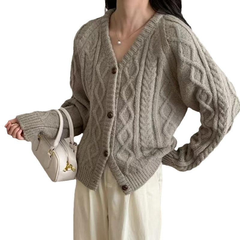 y2k outfits Retro Style Knitwear Women's Autumn and Winter V-neck Twisted Fashion Sweater Coat