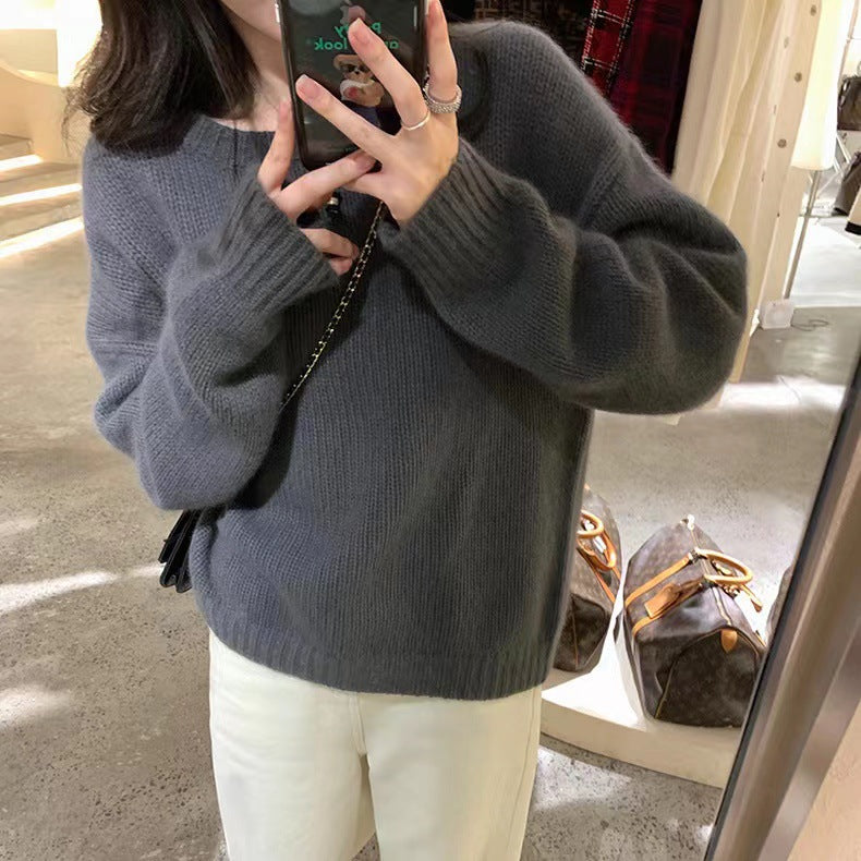 datenight fall outfits Retro Age-Reducing Lazy Style Pullover Wool Sweater Autumn and Winter Casual Simple Slimming Woolen Sweater Comfortable Top for Women