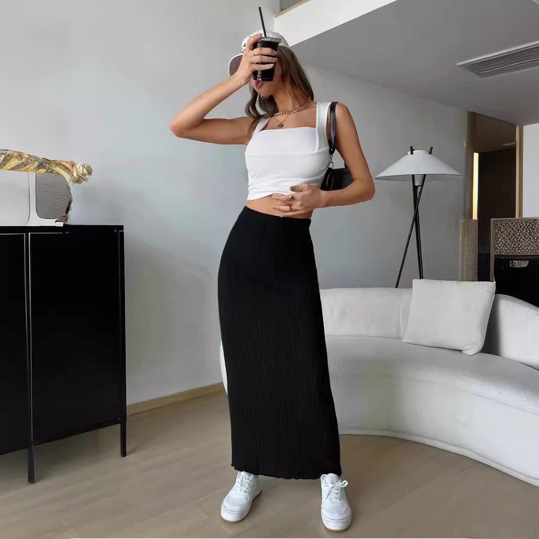 fashion outfits Skirt Women's Hip High-Grade Elastic Waist Spring and Autumn French Style Women's Clothing