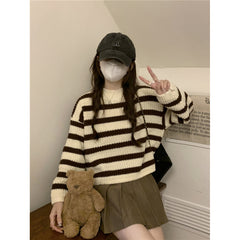 joker costume female outfit Sweet Striped Milk Short Sweater Women's Clothing Autumn and Winter Lazy Gentle Wind Wear Top Small