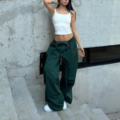 masc outfits American Retro Autumn New Women's Hot Girl Loose Street Pull Cool Multi-Wear Tied Waist Straight Jazz Casual Sports Pants