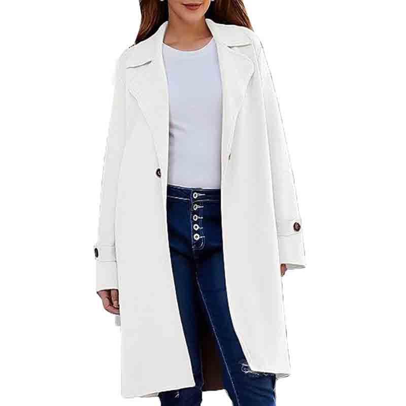 2024 New Autumn and Winter Simple Long Sleeve Lapel Button Loose Woolen Coat for Women