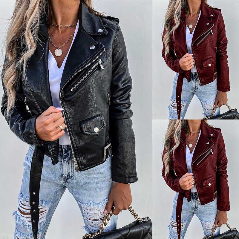 2000s fashion Women's Clothing New Spring and Summer Jacket PU Leather Coat Motorcycle Short Zipper