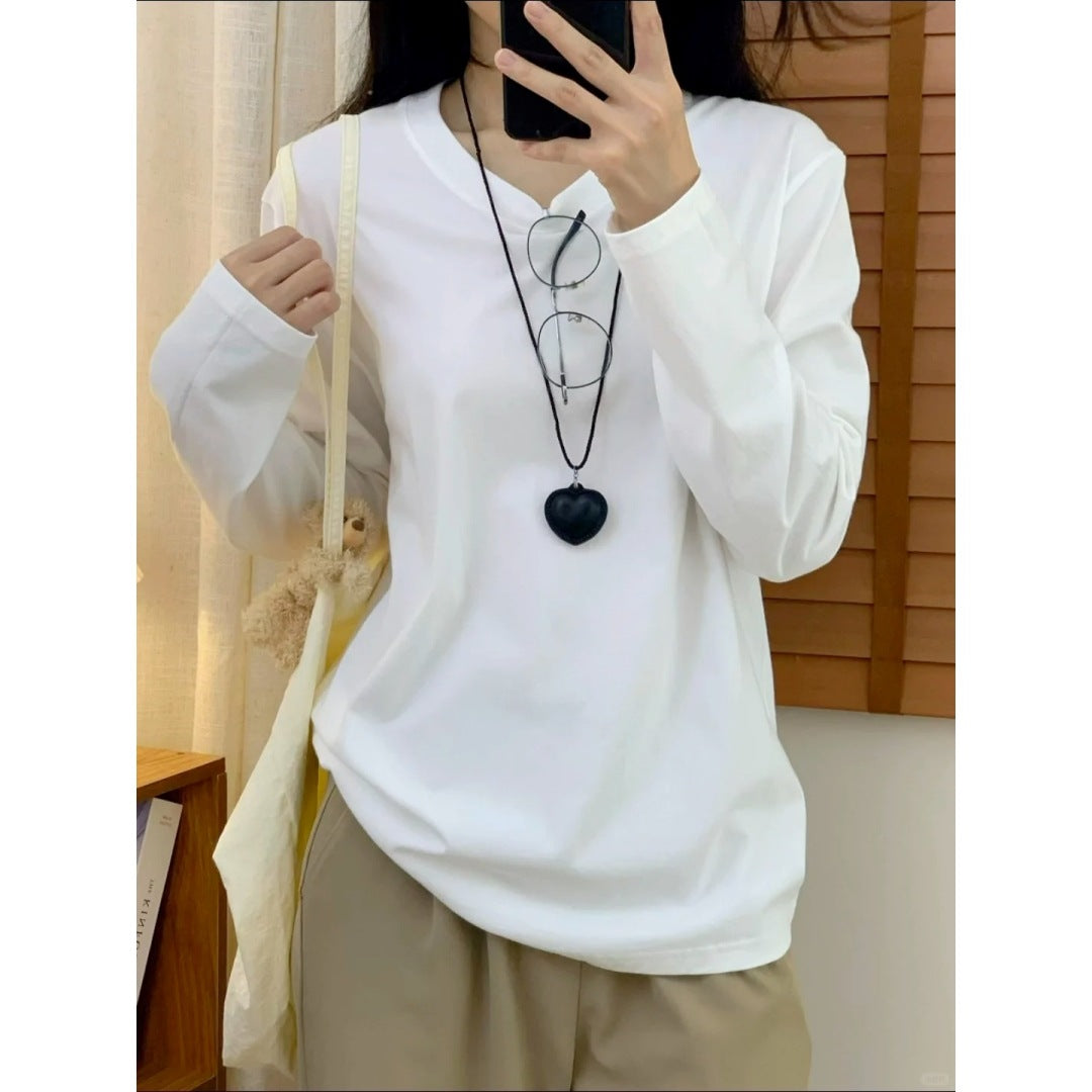 black sweater dress outfit Basic Pure Cotton T-shirt Men's and Women's White Bottoming Shirt Autumn Simple Casual Shoulder Long Sleeve Top Inner Wear
