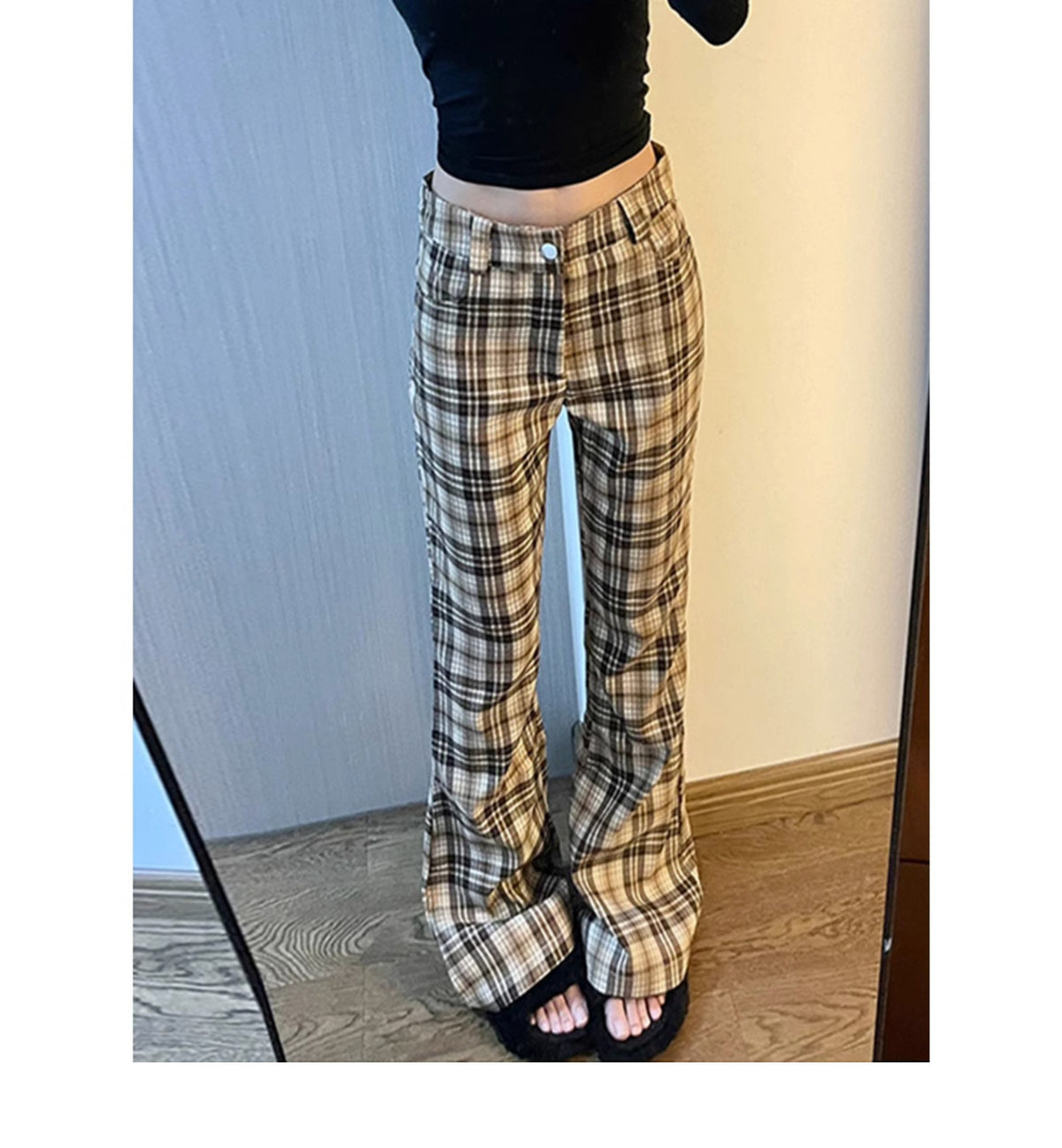 grunge outfits Micro Horn Plaid Sports Pants Women's New Autumn and Winter High Waist Slimming Slim Fit Hot Girl Horseshoe Casual Pants Mopping Pants