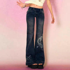 2000s fashion American Style Distressed Washed Special Love Printed Trendy Retro Jeans Women's High Street Sexy Low Waist Jeans