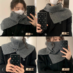 winter outfits women Dark Green Wool Pullover Shawl Button Scarf Collar Women's Autumn and Winter Scarf Korean Style Solid Color Neck Protection Knitted Shawl