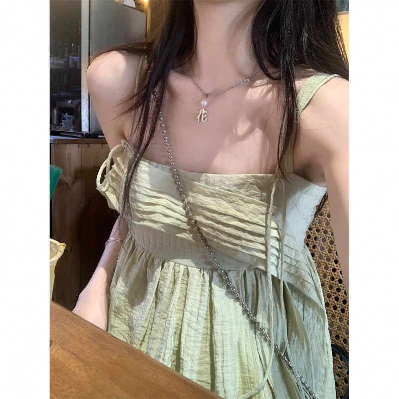maternity Korean Style Fresh Sleeveless Sling Dress Women's Summer Lace-up Sweet First Love Dress