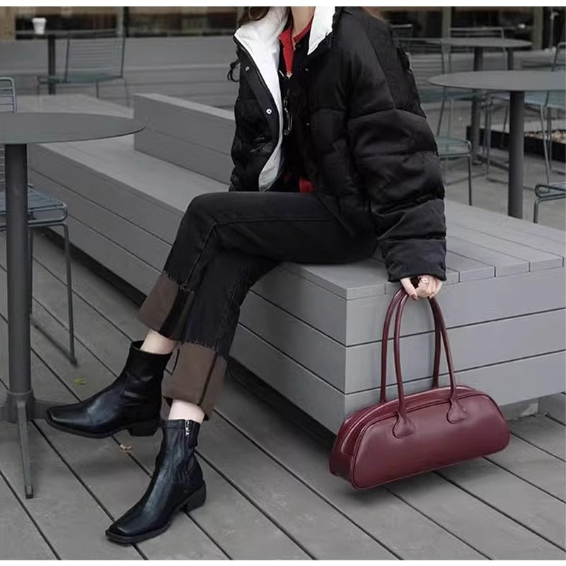 barn jacket outfits Cowhide Thin Boots Soft Bottom Comfortable Walking Boots Minimalist Commuter Versatile Square Toe Chunky Heel Ankle Boots High Heel Ankle Boots for Women