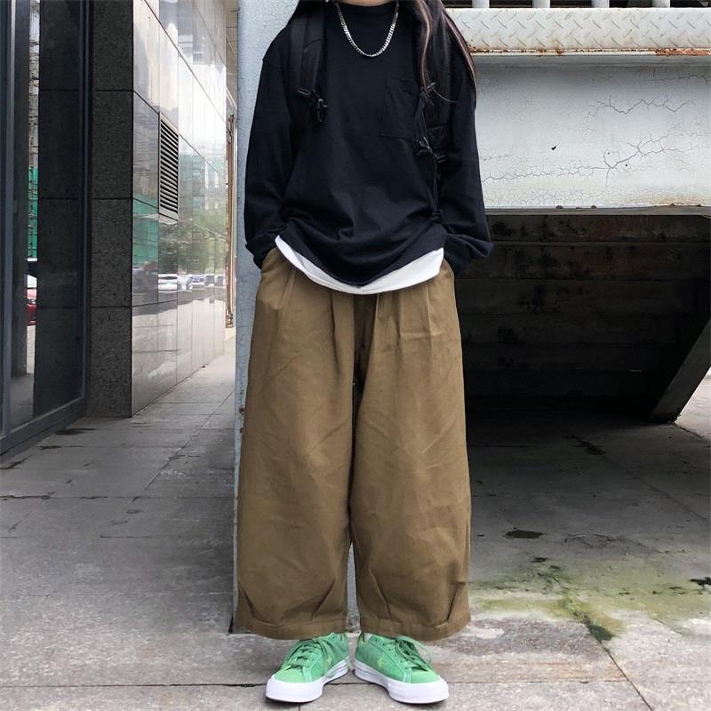 trashy outfits INS Super Popular Japanese Retro Street Lazy Dark Wide-Leg Pants Loose Straight Solid Color Trousers for Men and Women