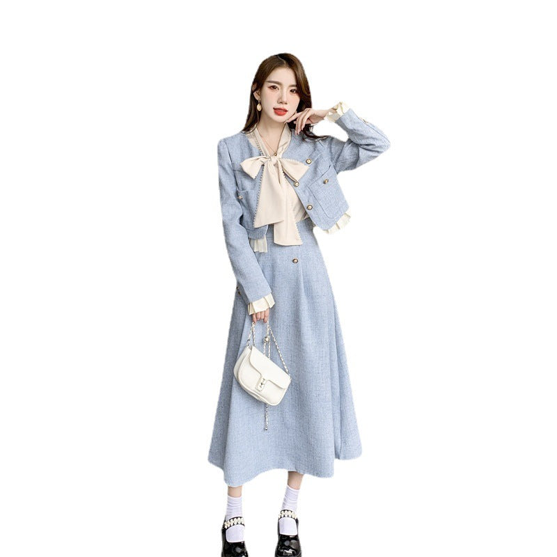 work outfits women French Style Chanel Style Elegant Socialite Western Style Blue Dress Two-Piece Suit New Women's Autumn