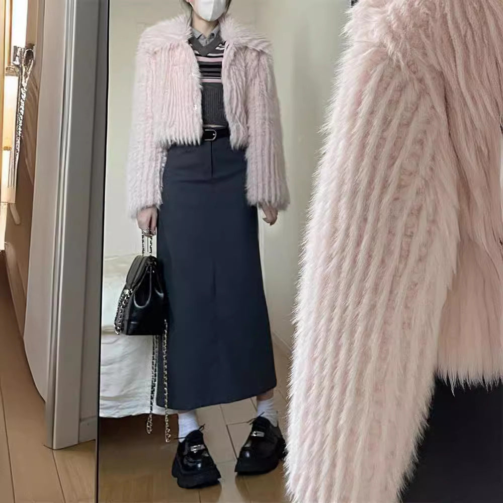 business casual outfits Plus Size Chubby Girl High-Grade Gray Skirt Women's New High Waist Suit Skirt Loose Slimming Mid-Length A- line Skirt