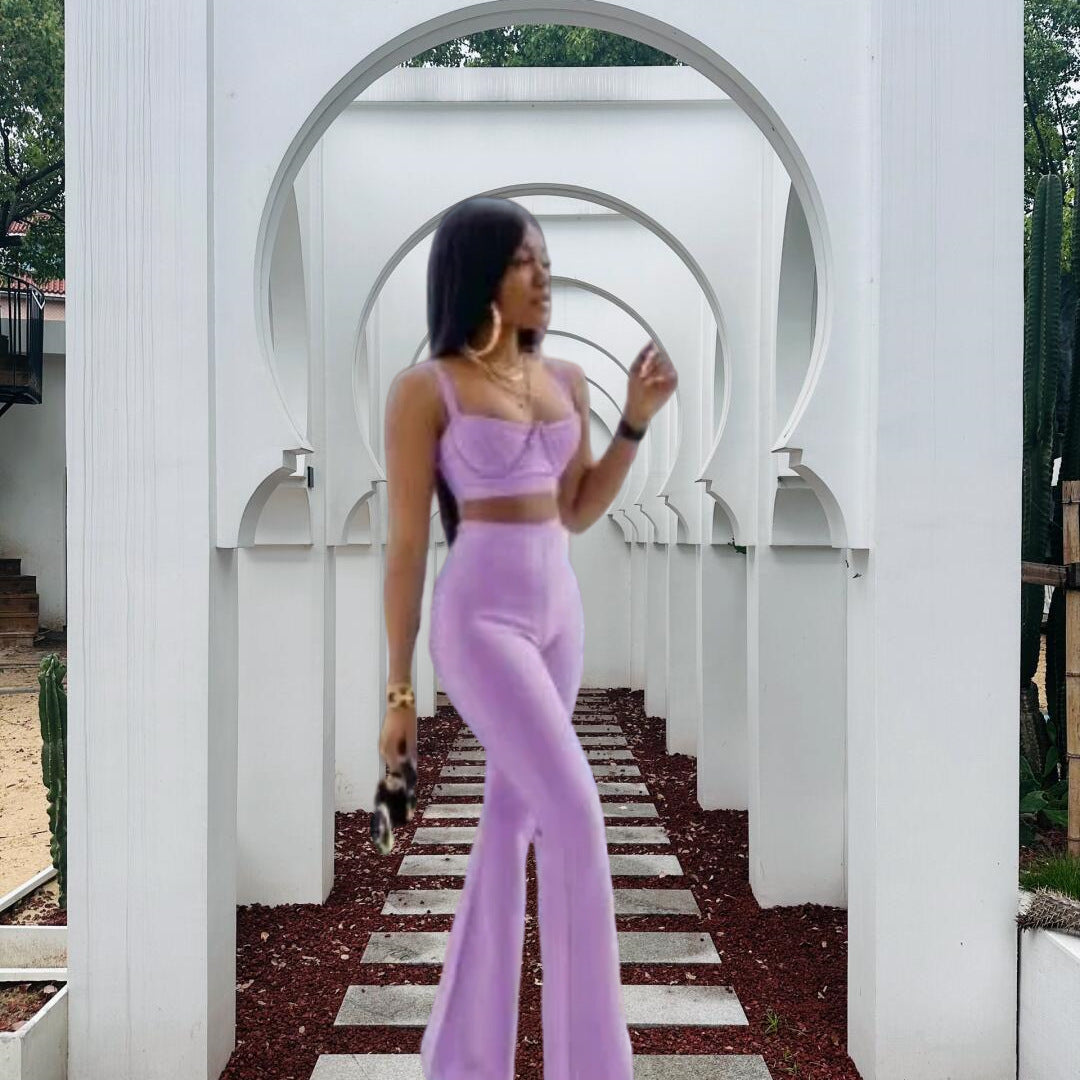 outfit Summer and Autumn Fashion Sexy off-Shoulder Slim Temperament Wrapped Chest Top High Waist Trousers Suit