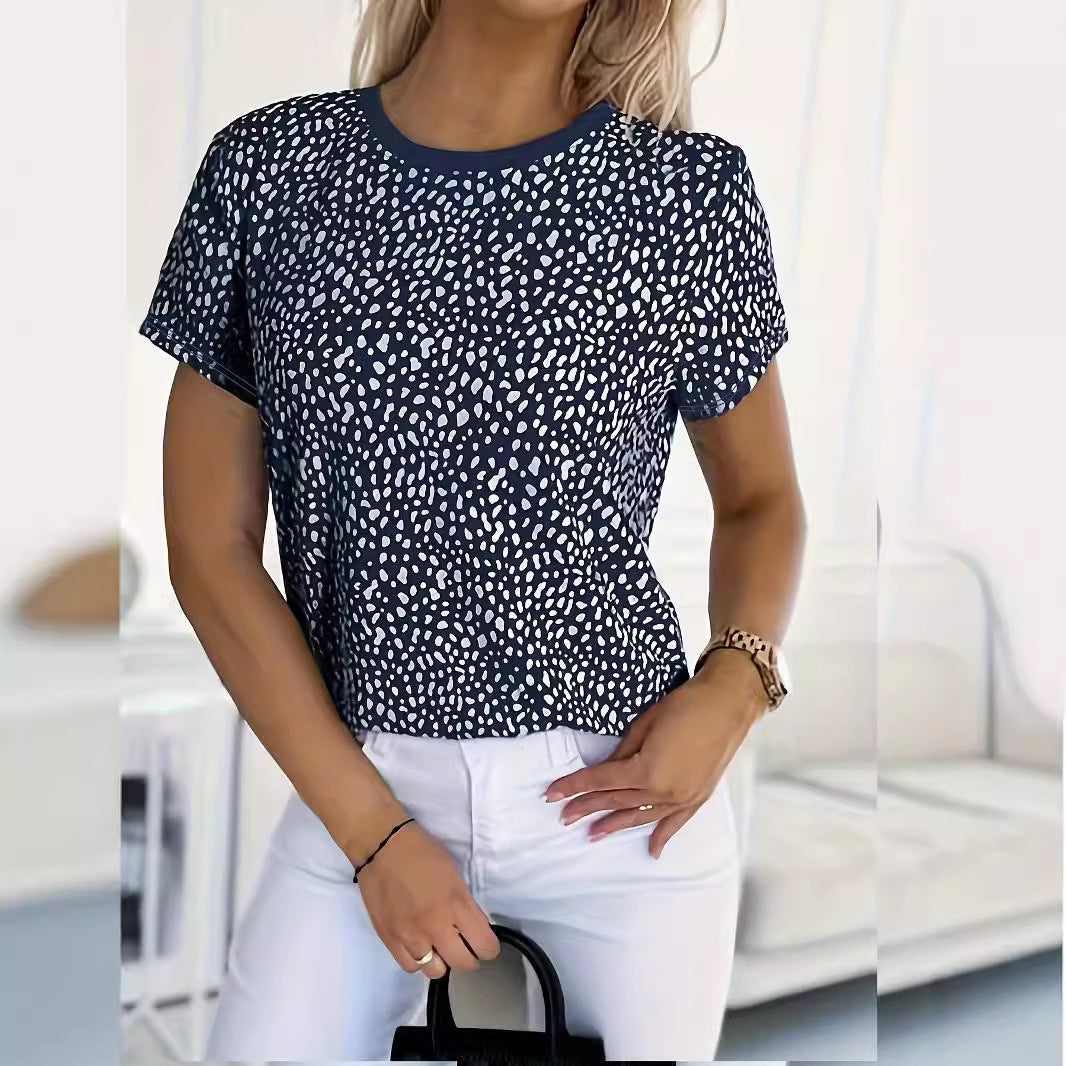 last minute halloween costumes Summer plus Size Printed Women's Fashion Polka Dot round Neck Short Sleeve Casual T-shirt