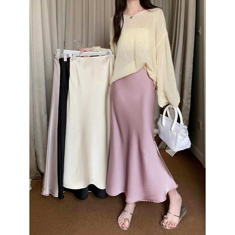 business casual outfits Gentle Style Solid Color Simple Niche Skirt Women's Spring High Waist Slim Fishtail Skirt Fashionable Temperament Mid-Length Skirt
