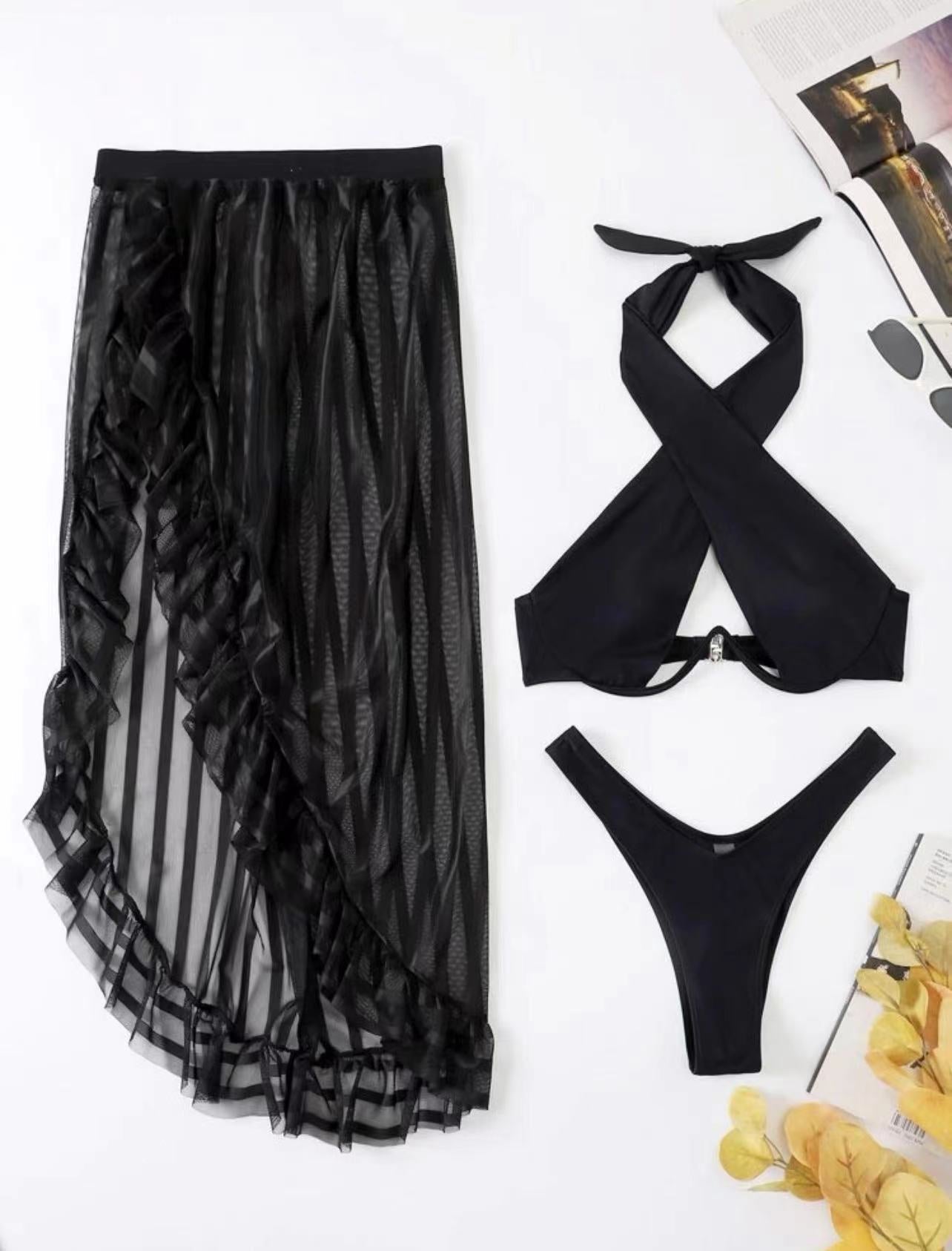 western outfits women New Long Skirt Mesh Three-Piece Swimsuit Bikini Swimsuit