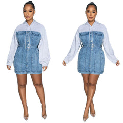 dream clothes Autumn and Winter New Women's Hooded Fake Two-Piece Sweater Stitching Jumpsuit Hip Skirt