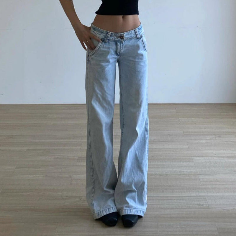 going out outfits High Street Hot Girl Super Stylish Jeans Women's Summer Retro Distressed Washed Straight Mop Pants