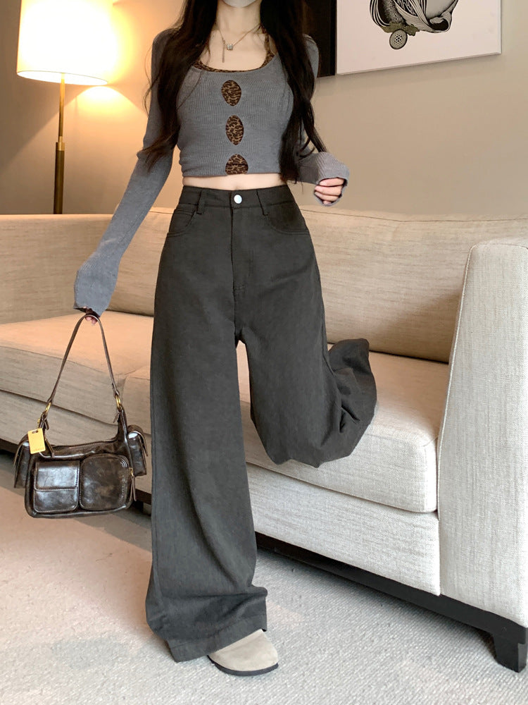 fashion outfits American Straight Casual Pants Autumn High Waist Retro Loose Wide Leg Pants Draping Mop Pants Trousers