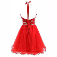 dresses Slim-Fit Small Dress Halter Short Bridal Wedding Dress Banquet Evening Dress Lace New Red Women