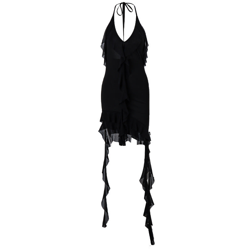 dress to impress outfits Spring New Sexy Pure Desire Style Deep V Halter Ruffled Irregular Slim Fit Dress