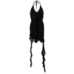 dress to impress outfits Spring New Sexy Pure Desire Style Deep V Halter Ruffled Irregular Slim Fit Dress