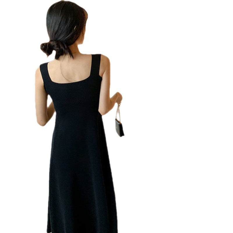 outfit inspo fall Black Suspender Skirt Bottoming Knitted Sling Dress Vest Skirt for Women New Slim Slimming Midi Dress