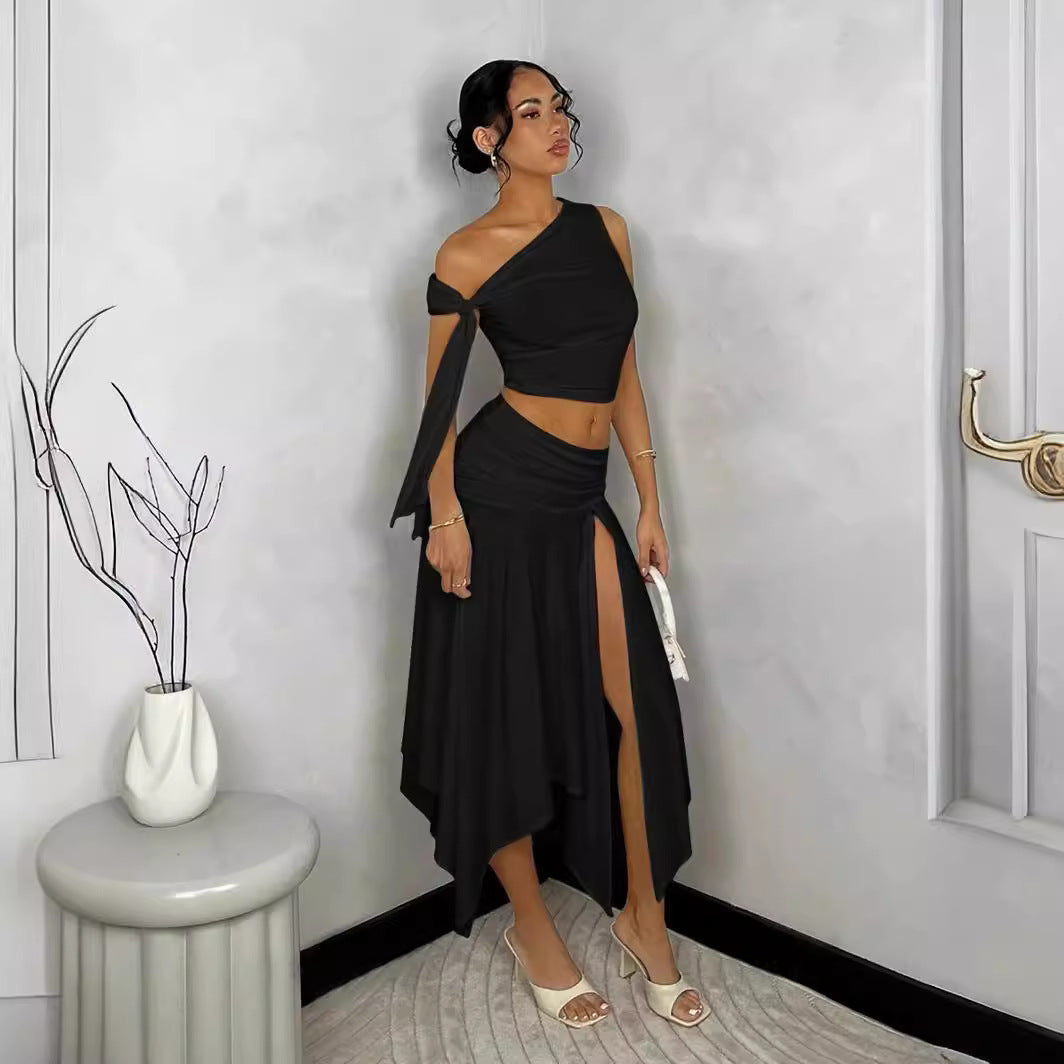 date night outfit Style Spring New Women's Clothing New Sexy Navel Vest High Waist Sheath Skirt Set
